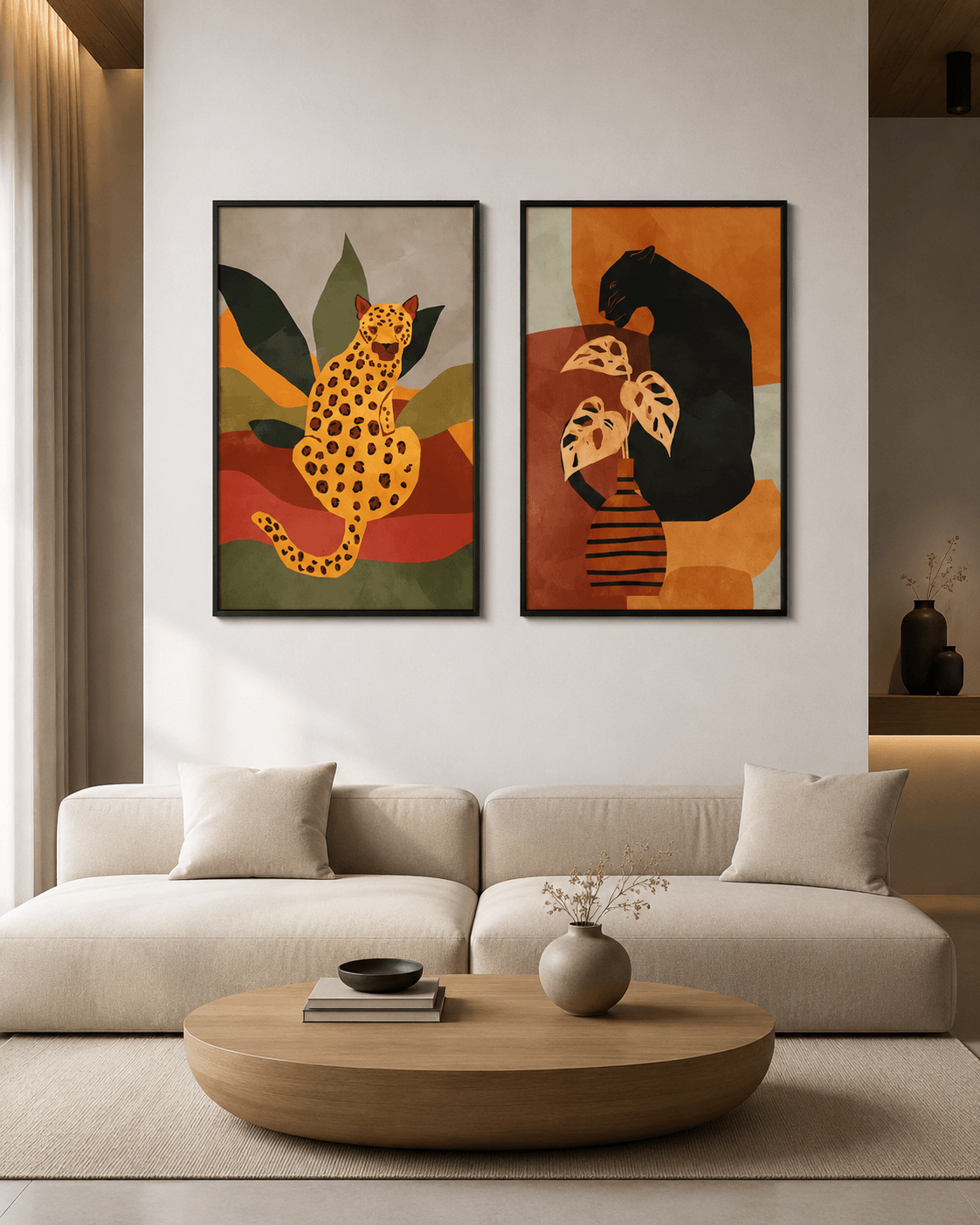 KIT 2 QUADROS DECORATIVOS - BEAUTIFUL AND TROPICAL CAT BY TAS